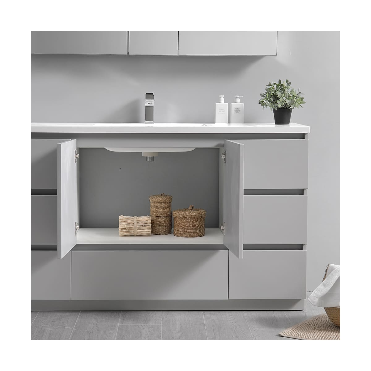 Lazzaro 60" Free Standing Single Basin Vanity Set with Cabinet, Acrylic Vanity Top, and Medicine Cabinet - image 35