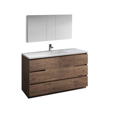 Lazzaro 60" Free Standing Single Basin Vanity Set with Cabinet, Acrylic Vanity Top, and Medicine Cabinet - image 1