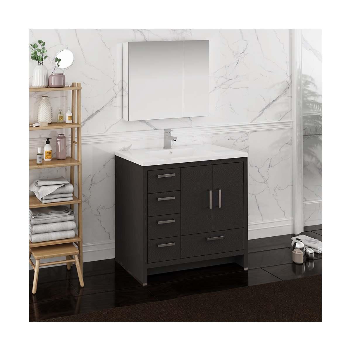 Imperia 36" Free Standing Single Basin Vanity Set with Cabinet, Acrylic Vanity Top, and Medicine Cabinet