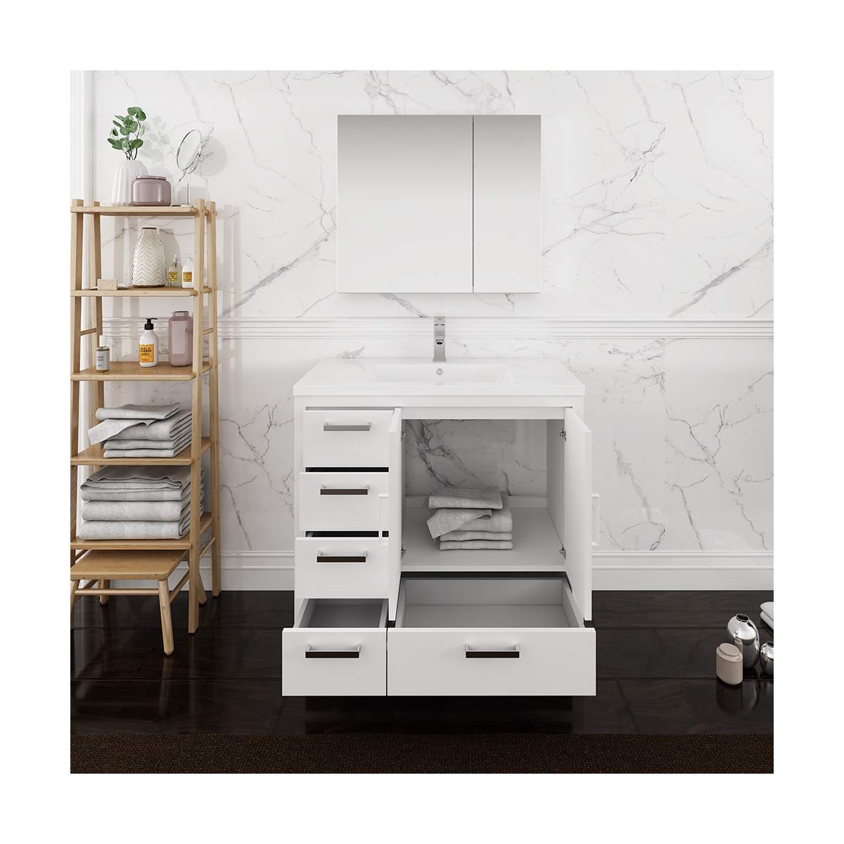 Imperia 36" Free Standing Single Basin Vanity Set with Cabinet, Acrylic Vanity Top, and Medicine Cabinet