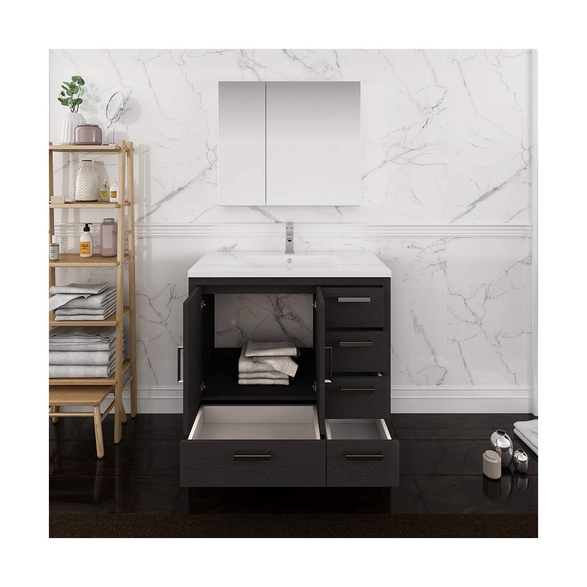 Imperia 36" Free Standing Single Basin Vanity Set with Cabinet, Acrylic Vanity Top, and Medicine Cabinet