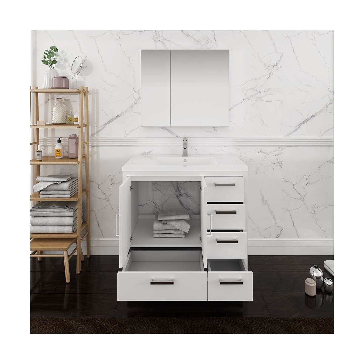 Imperia 36" Free Standing Single Basin Vanity Set with Cabinet, Acrylic Vanity Top, and Medicine Cabinet