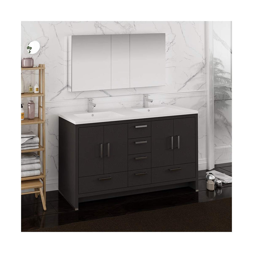 Imperia 60" Free Standing Double Basin Vanity Set with Cabinet, Acrylic Vanity Top, and Medicine Cabinet - image 2