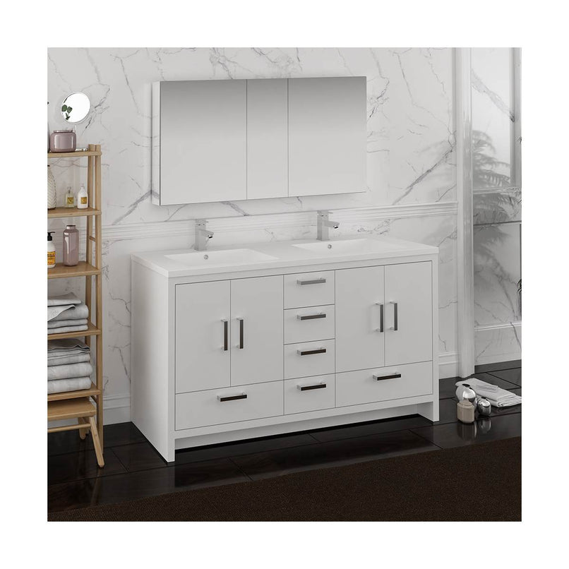 Imperia 60" Free Standing Double Basin Vanity Set with Cabinet, Acrylic Vanity Top, and Medicine Cabinet - image 3