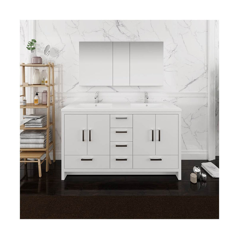 Imperia 60" Free Standing Double Basin Vanity Set with Cabinet, Acrylic Vanity Top, and Medicine Cabinet - image 5