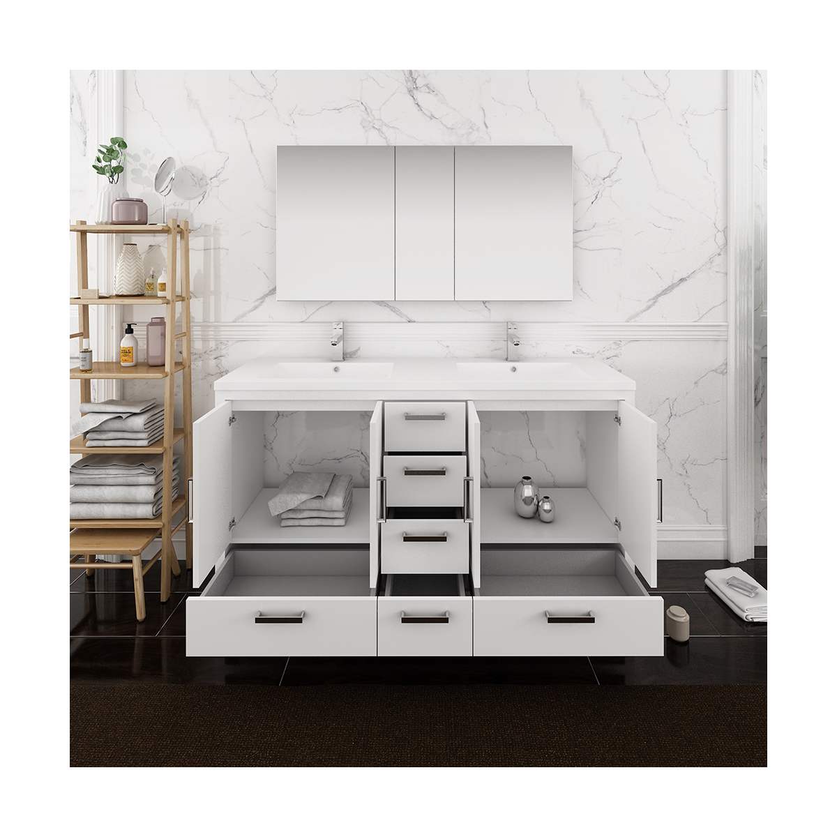 Imperia 60" Free Standing Double Basin Vanity Set with Cabinet, Acrylic Vanity Top, and Medicine Cabinet