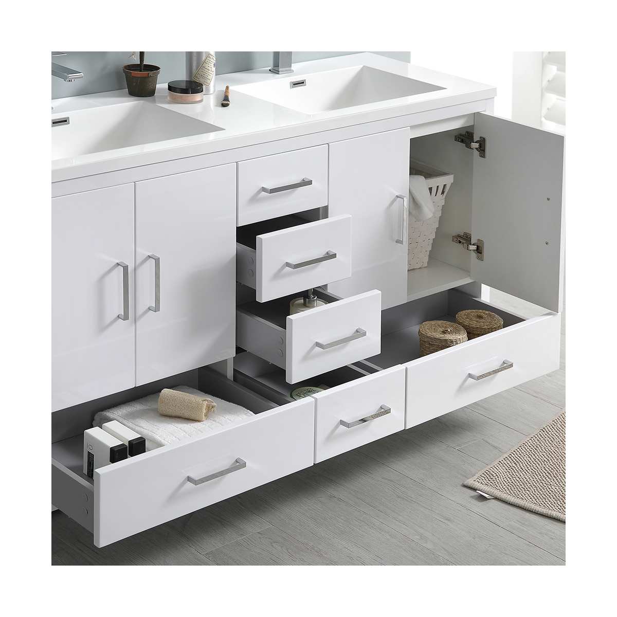 Imperia 60" Free Standing Double Basin Vanity Set with Cabinet, Acrylic Vanity Top, and Medicine Cabinet - image 11