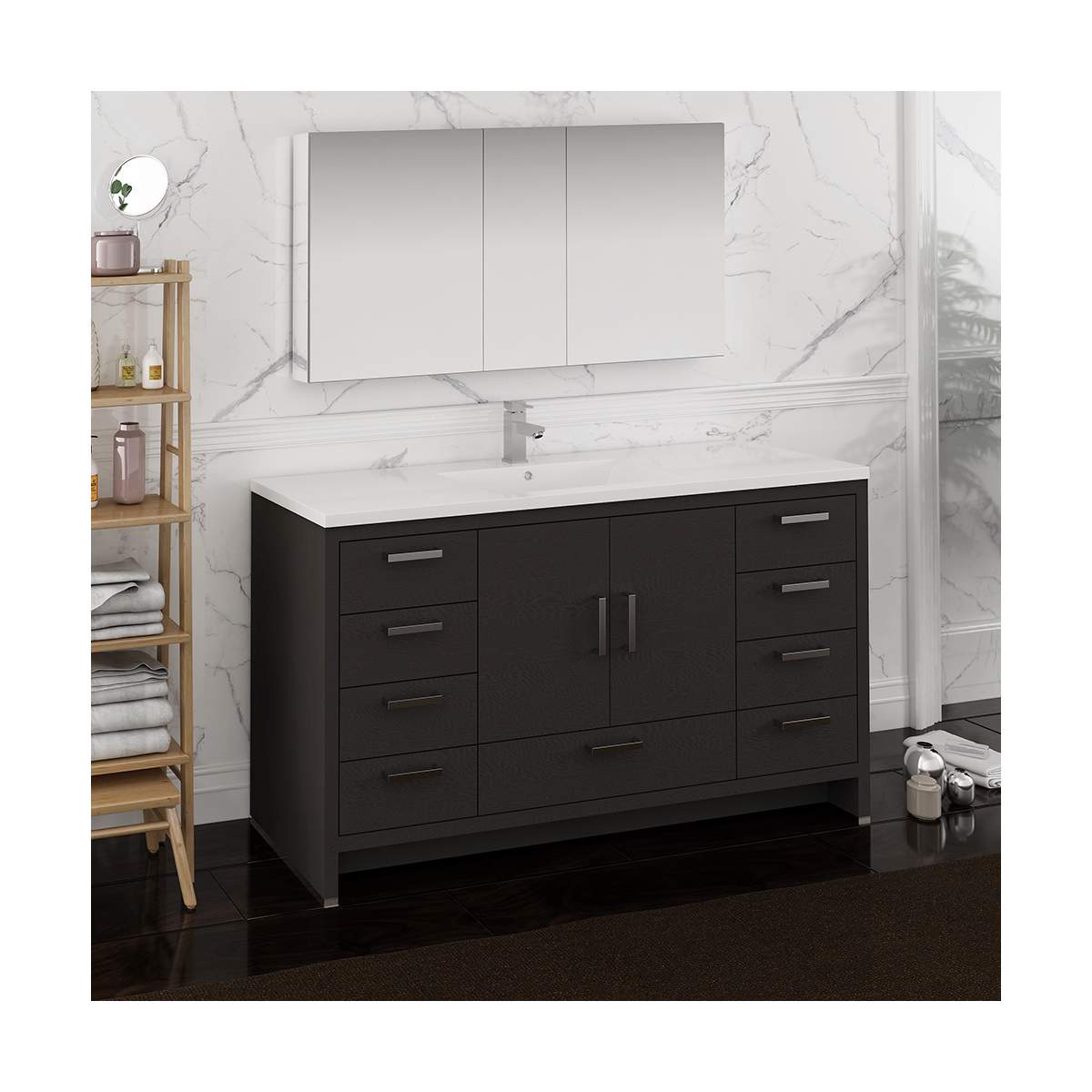 Imperia 60" Free Standing Single Basin Vanity Set with Cabinet, Acrylic Vanity Top, and Medicine Cabinet