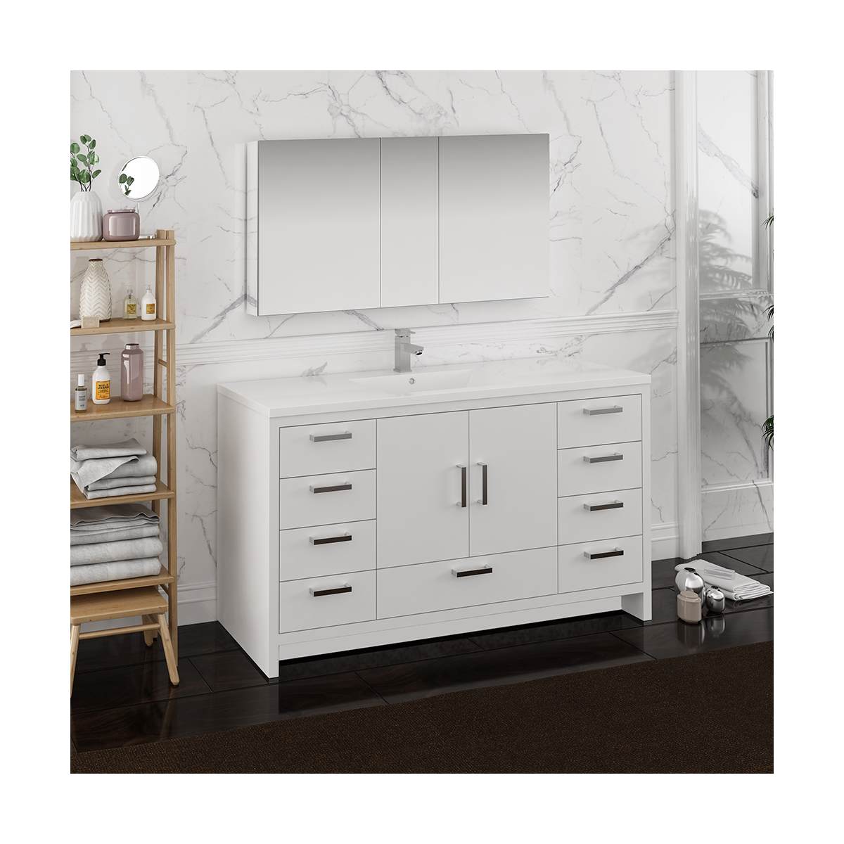 Imperia 60" Free Standing Single Basin Vanity Set with Cabinet, Acrylic Vanity Top, and Medicine Cabinet