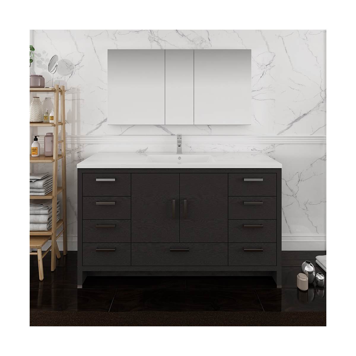 Imperia 60" Free Standing Single Basin Vanity Set with Cabinet, Acrylic Vanity Top, and Medicine Cabinet
