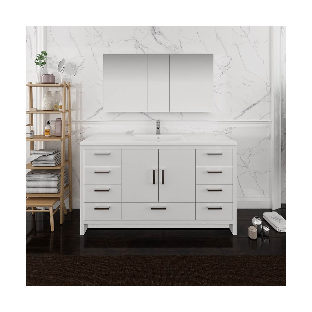 Imperia 60" Free Standing Single Basin Vanity Set with Cabinet, Acrylic Vanity Top, and Medicine Cabinet
