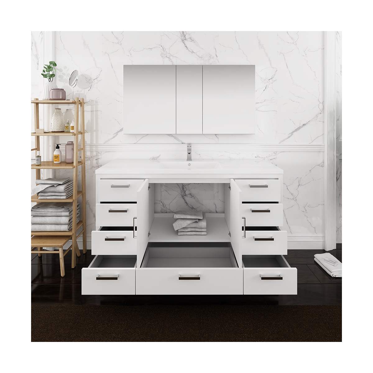 Imperia 60" Free Standing Single Basin Vanity Set with Cabinet, Acrylic Vanity Top, and Medicine Cabinet