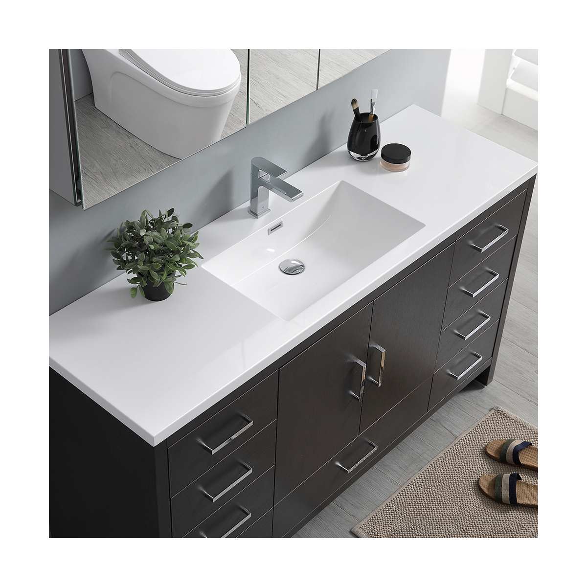 Imperia 60" Free Standing Single Basin Vanity Set with Cabinet, Acrylic Vanity Top, and Medicine Cabinet