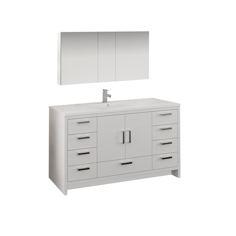 Imperia 60" Free Standing Single Basin Vanity Set with Cabinet, Acrylic Vanity Top, and Medicine Cabinet - image 1