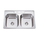 Stainless Steel 33"L x 22" W Drop In Equal Double Basin Kitchen Sink with 3 Pre-Drilled 8" Spread Holes - image 1