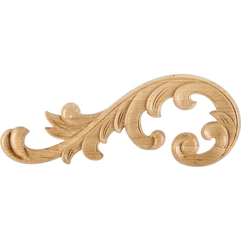 Acanthus Carved Solid Wood Applique with Left Curve - 4"H x 10-5/8"W x 1/4"D - image 1