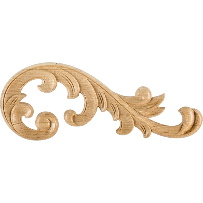 Acanthus Carved Solid Wood Applique Onlay - Right Curved - 4"H x 10-5/8"W x 1/4"D - image 1