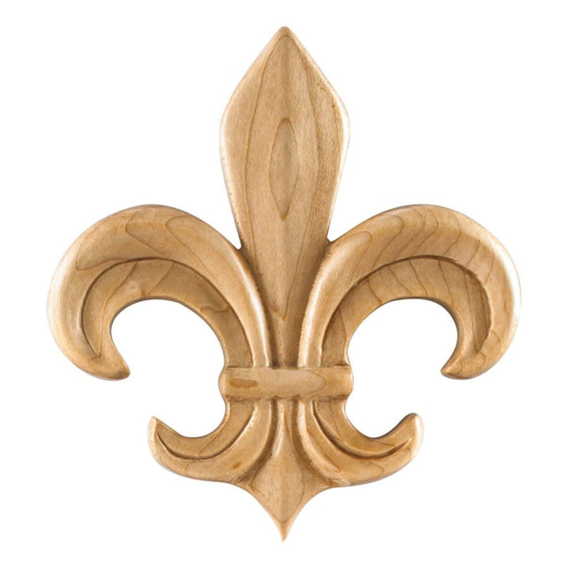 Fleur De Lis Lily Solid Wood Carved Applique Onlay - 4-5/8"H x 5"W x 3/4"D - image 1