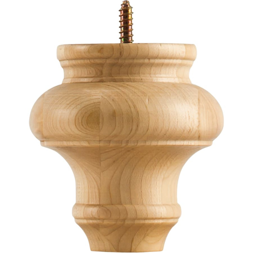 Unfinished Solid Wood Transitional Turned Bun Foot - 4"H x 4"D - image 1