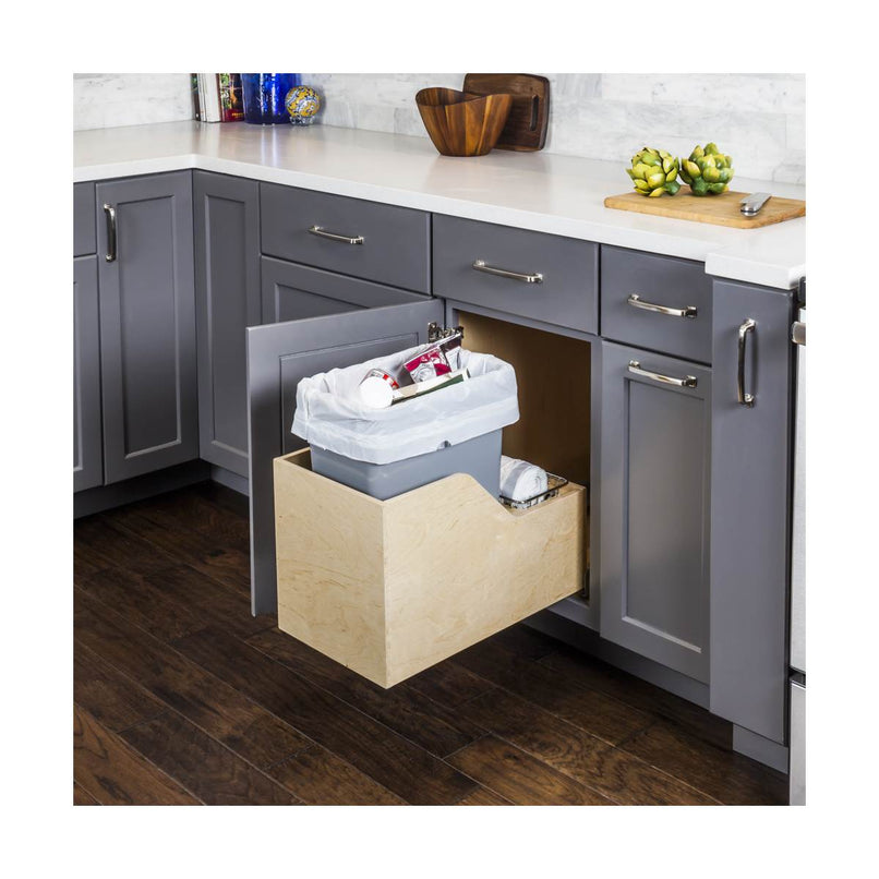 Single 50 Quart Bottom Mount 12-5/8" Wide Pullout Waste Container System with Full Extension Slides for 18" Base Cabinets - image 3