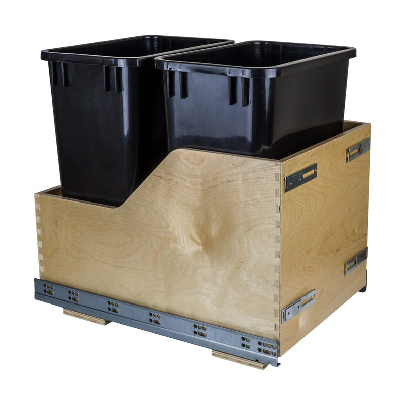 35 Quart Capacity Bottom Mount Double Bin Pull Out Trash Can with (2) Gray Cans and Soft Close Slides for 18" Base Cabinets - image 2
