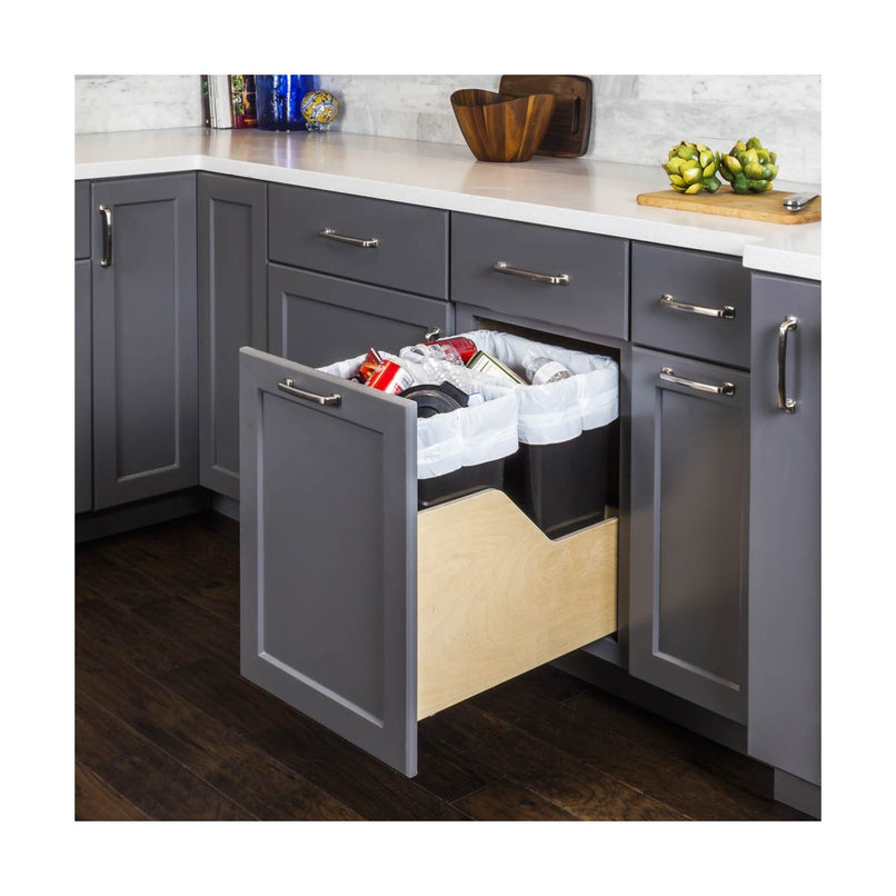 Bottom Mount Double Bin Trash Can with Soft Close for 18" Base Cabinets - 50 Quart Capacity - image 3