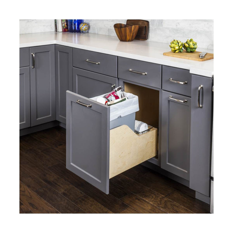 Single 50 Quart Bottom Mount 12-5/8 Inch Wide Pullout Waste Container System with Full Extension Slides for 15" Base Cabinets - image 3