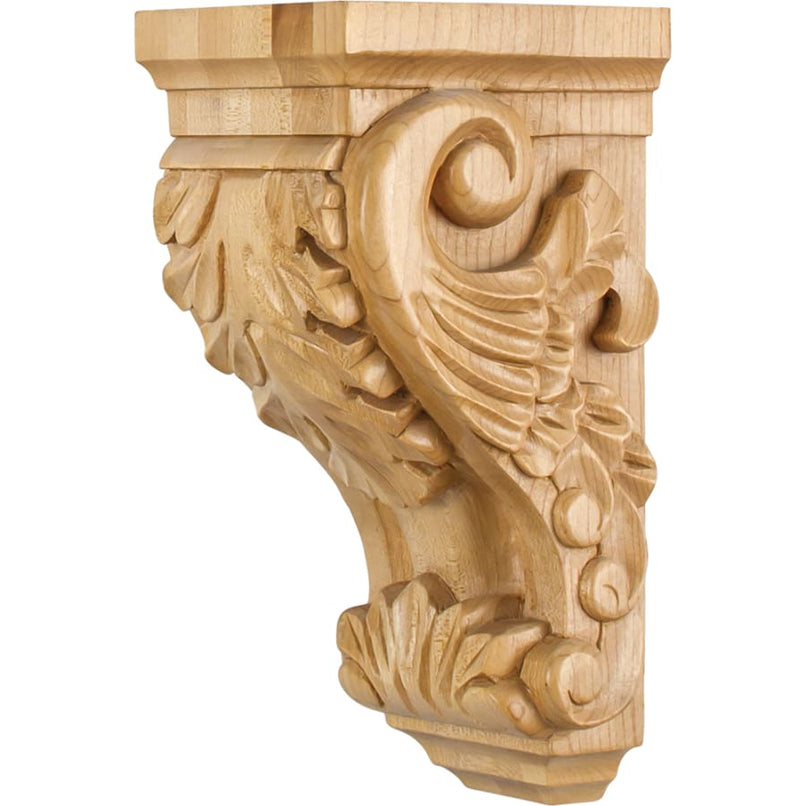 Grand Classical  Acanthus Carved Solid Wood Small Corbel Bar Shelf Bracket - 10"H x 4-1/2"W x 5"D - image 1