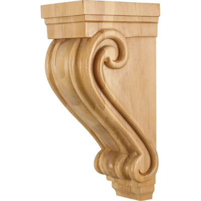 Traditional Scrolled Solid Wood Hand Carved Corbel Bar Shelf Counter Bracket - 14"H x 5"W x 6-3/4"D - image 1