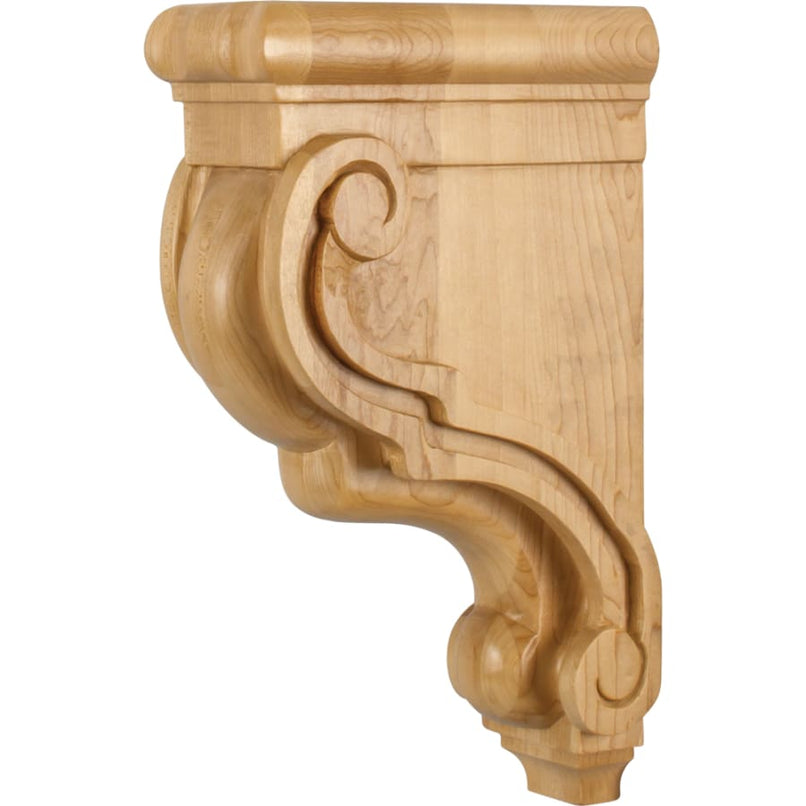 Elegant Classic Scroll Solid Wood Carved Corbel Bar Shelf Bracket - 13"H x 3-3/8"W x 7-3/4"D - image 1