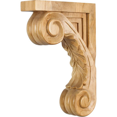Decorative Grand Traditional Acanthus Solid Wood Carved Corbel Shelf Bracket - 13-1/8"H x 2-5/8"W x 9"D - image 1