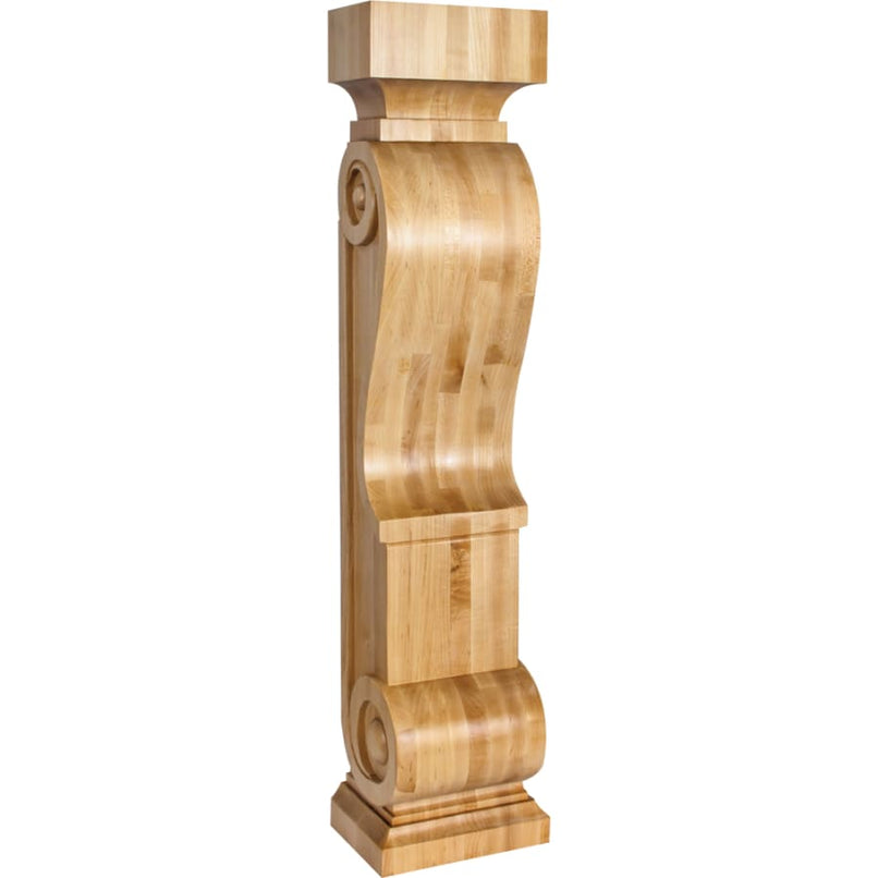 Large Fireplace Mantel Island Carved Solid Wood Corbel Post Column with Scroll Styling, 36"H x 8"W x 6"D - image 1