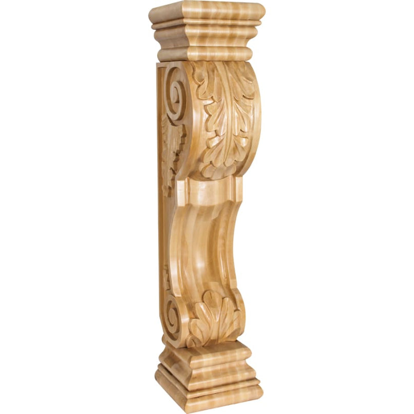 Traditional 36"H Hand Carved Acanthus Styled Fireplace Mantel Island Carved Solid Wood Corbel Post Column - 36"H x 8"W x 8"D - image 1