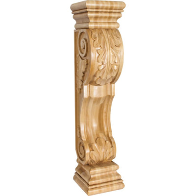 Traditional 36"H Hand Carved Acanthus Styled Fireplace Mantel Island Carved Solid Wood Corbel Post Column - 36"H x 8"W x 8"D - image 1
