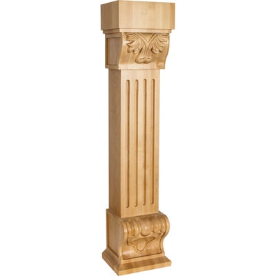 Hand Carved Acanthus Styled Large 36"H Fireplace Mantel Island Solid Wood Corbel Post Column - 36"H x 8"W x 7"D - image 1