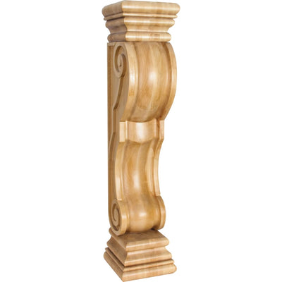 Hand Carved Rounded Traditional Scroll Large 36"H Fireplace Mantel Island Carved Solid Wood Corbel Post Column - 36"H x 8"W x 8"D - image 1
