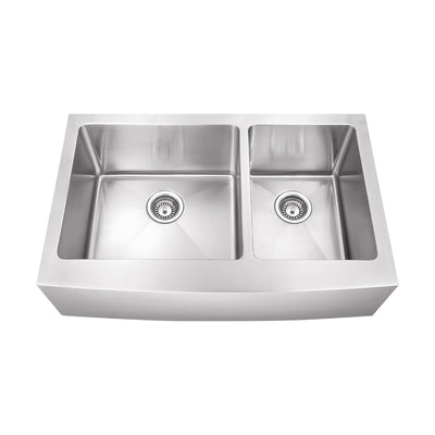 Stainless Steel 35-7/8"L x 20-3/4"W 60L/40R Apron Front Farmhouse Double Bowl Kitchen Sink - 16 Gauge Drop In - image 1