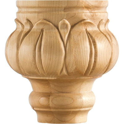 Unfinished Solid Wood Traditional Carved Leaf Furniture Cabinet Leg Bun Foot - 4-1/2"H x 4-1/2"D - image 1