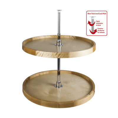 Wood 28" Round Double Two Tier Lazy Susan with Rim and Twist and Lock Pole - image 1