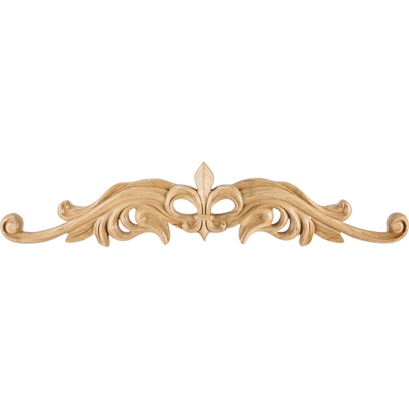 Fleur De Lis Lily Solid Wood Carved Applique Onlay (LG)- 7-1/2"H x 36"W x 7/8"D - image 1