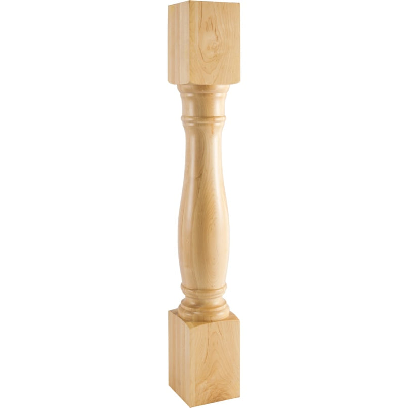Traditional Solid Wood Carved Turned Furniture Post with Block Top and Bottom - 35-1/2"H x 5"D - image 1