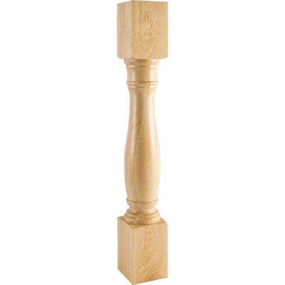 Traditional Solid Wood Carved Turned Furniture Post with Block Top and Bottom - 35-1/2"H x 5"D - image 1