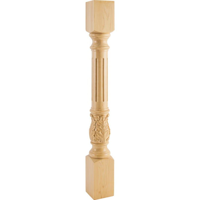 Grand Solid Wood Carved Acanthus Furniture Post - Leg - 35-1/2"H x 4"D - image 1