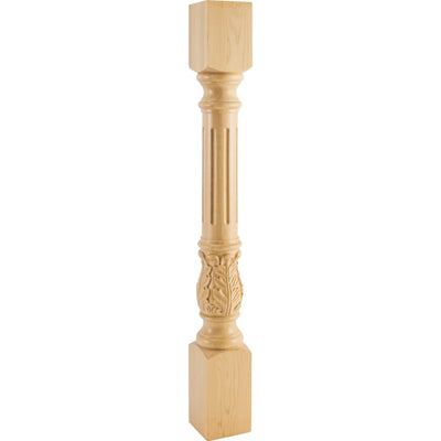 Grand Solid Wood Carved Acanthus Furniture Post - Leg - 35-1/2"H x 4"D - image 1