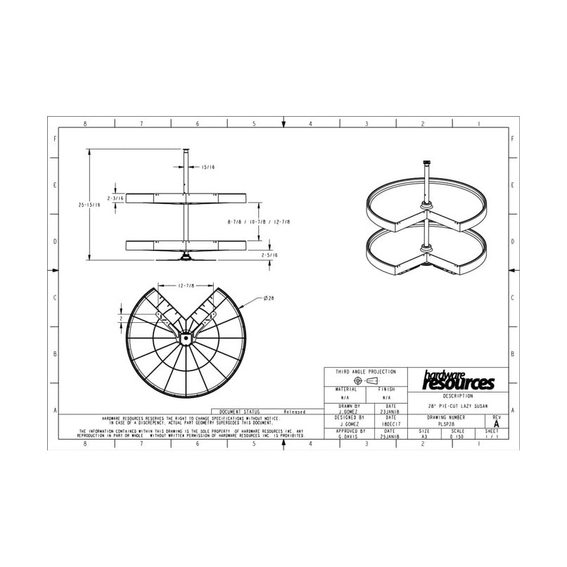 28" Diameter Pie Cut Two Shelf Lazy Susan with Adjustable Height Shelves - image 2