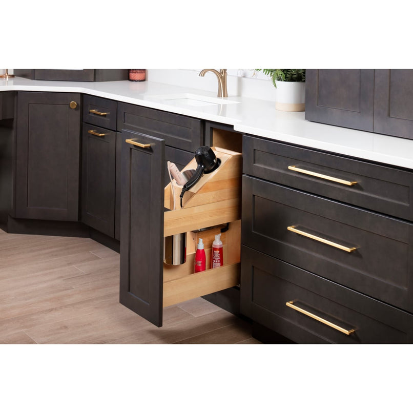 Powered Organizer 8" Wide Plug-In No Wiggle Bathroom Vanity Pull Out Organizer for 12" Standard Full Height Base Cabinet - image 1