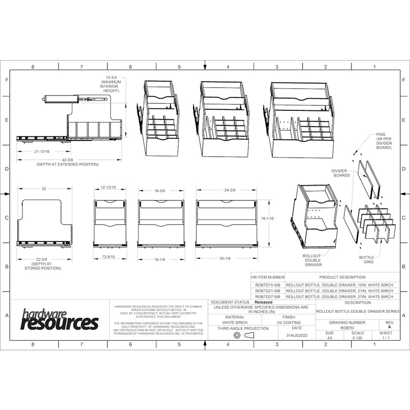 21" Wood Kitchen Cabinet Rollout Double Bottle Drawer for 24" Cabinets - image 2