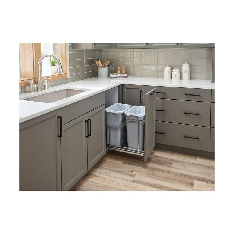 Storage with Style Bottom Mount 15"W Double 35 Qt / 8.75 Gallon Pull Out Trash Can System with Full Extension and Soft Close Slides - Bins / Cans Included - image 4
