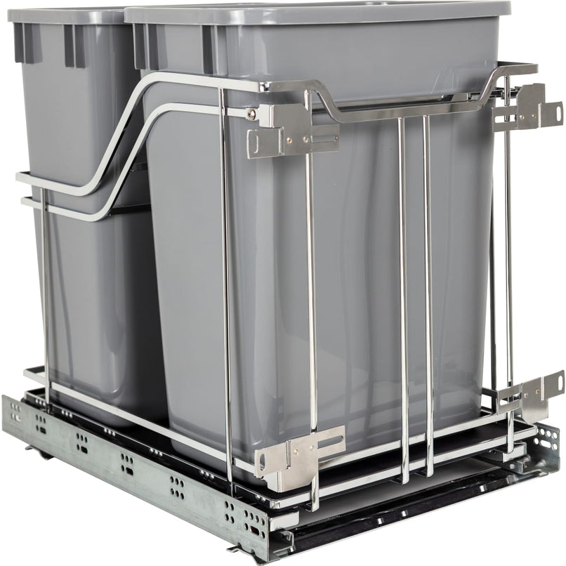 Storage with Style Bottom Mount 15"W Double 35 Qt / 8.75 Gallon Pull Out Trash Can System with Full Extension and Soft Close Slides - Bins / Cans Included - image 1
