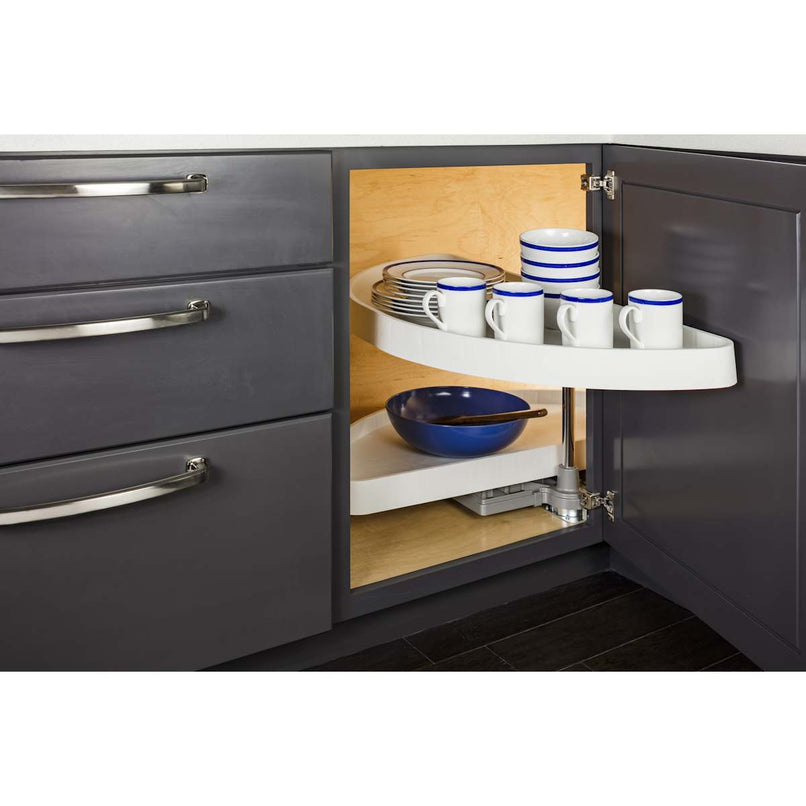 35" Half Moon Two Tier Blind Corner Cabinet Lazy Susan with Pivot and Pull Out Shelves - image 4